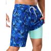 image:imageSILKWORLD Mens Swim Trunks with Compression Liner 9 Quick Dry Bathing Suit Long Swimming Shorts with Cargo PocketsNavy Leaf Print
