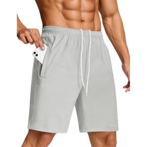 image:imageSILKWORLD Mens Quick Dry Athletic Running Shorts with Zipper Pockets 7 Stretch Gym Workout Training ShortsLight Grey