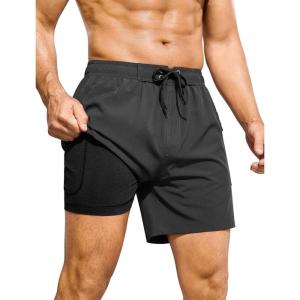 image:imageSILKWORLD Mens Swim Trunks 6 Quick Dry Bathing Suit Beach Swimming Shorts with Compression Liner and Zipper PocketsA01 Black