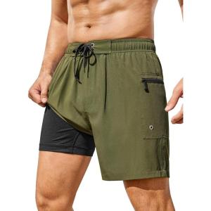 image:imageSILKWORLD Mens Swim Trunks 6 Quick Dry Bathing Suit Beach Swimming Shorts with Compression Liner and Zipper PocketsArmy Green