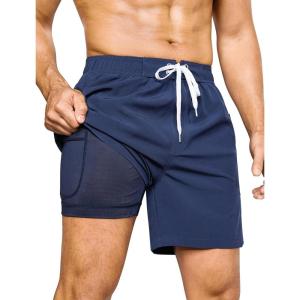 image:imageSILKWORLD Mens Swim Trunks 6 Quick Dry Bathing Suit Beach Swimming Shorts with Compression Liner and Zipper PocketsNavy