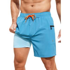 image:imageSILKWORLD Mens Swim Trunks 6 Quick Dry Bathing Suit Beach Swimming Shorts with Compression Liner and Zipper PocketsPeacock Blue