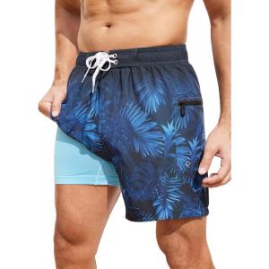 image:imageSILKWORLD Mens Swim Trunks 6 Quick Dry Bathing Suit Beach Swimming Shorts with Compression Liner and Zipper PocketsZ01 Blackblue Gradient