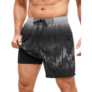 image:imageSILKWORLD Mens Swim Trunks 6 Quick Dry Bathing Suit Beach Swimming Shorts with Compression Liner and Zipper PocketsZ01 Blackgray Gradient