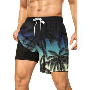 image:imageSILKWORLD Mens Swim Trunks 6 Quick Dry Bathing Suit Beach Swimming Shorts with Compression Liner and Zipper PocketsZ01 Blackgreen Gradient