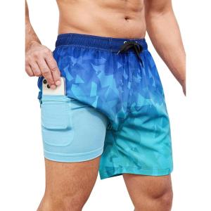 image:imageSILKWORLD Mens Swim Trunks 6 Quick Dry Bathing Suit Beach Swimming Shorts with Compression Liner and Zipper PocketsZ01 Blue Gradient