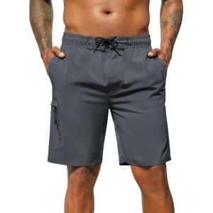 image:imageSILKWORLD Mens Swim Trunks Quick Dry Bathing Suit 9 Inch Swim Shorts with Mesh Lining and Zipper Cargo PocketsDark Gray