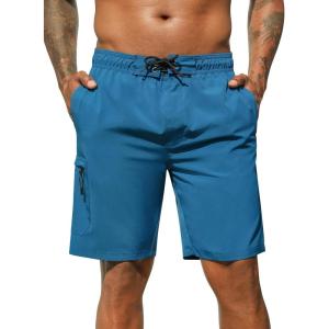 image:imageSILKWORLD Mens Swim Trunks Quick Dry Bathing Suit 9 Inch Swim Shorts with Mesh Lining and Zipper Cargo PocketsPeacock Blue