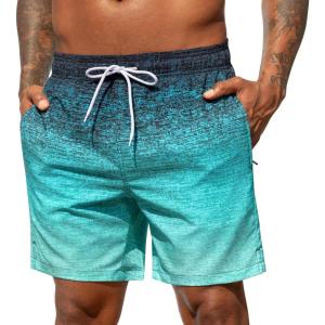 image:imageSILKWORLD Mens Swim Trunks Quick Dry Beach Shorts with PocketsMq18zipblack to Green Ombre