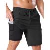 image:imageSILKWORLD Mens Swim Trunks with Compression Liner 9 Cargo Pockets Swimsuit Quick Dry Athletic Bathing Suits for Pool BeachBlack