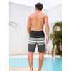 image:imageSILKWORLD Mens Swim Trunks with Compression Liner 9 Cargo Pockets Swimsuit Quick Dry Athletic Bathing Suits for Pool BeachBlackwhitegray Stripes