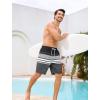 image:imageSILKWORLD Mens Swim Trunks with Compression Liner 9 Cargo Pockets Swimsuit Quick Dry Athletic Bathing Suits for Pool BeachBlackwhitegray Stripes
