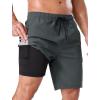 image:imageSILKWORLD Mens Swim Trunks with Compression Liner 9 Cargo Pockets Swimsuit Quick Dry Athletic Bathing Suits for Pool BeachDark Grey
