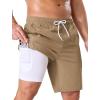 image:imageSILKWORLD Mens Swim Trunks with Compression Liner 9 Cargo Pockets Swimsuit Quick Dry Athletic Bathing Suits for Pool BeachKhaki