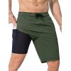 image:imageSILKWORLD Mens Swim Trunks with Compression Liner QuickDry 10 Stretch Beach ShortsArmy Green
