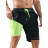 image:imageSILKWORLD Mens Swim Trunks with Compression Liner QuickDry 10 Stretch Beach ShortsBlack  Green