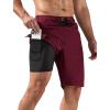 image:imageSILKWORLD Mens Swim Trunks with Compression Liner QuickDry 10 Stretch Beach ShortsDark Red