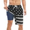 image:imageSILKWORLD Mens Swim Trunks with Compression Liner QuickDry 10 Stretch Beach ShortsGray  Black Stars  Stripes