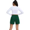 image:imageSILKWORLD Womens Running Shorts Hight Waist 5 Summer Athletic Gym Workout Fashion Short with Liner and Zipper PocketsDark Green