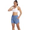 image:imageSILKWORLD Womens Running Shorts Hight Waist 5 Summer Athletic Gym Workout Fashion Short with Liner and Zipper PocketsGrey Blue