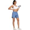 image:imageSILKWORLD Womens Running Shorts Hight Waist 5 Summer Athletic Gym Workout Fashion Short with Liner and Zipper PocketsGrey Blue