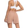 image:imageSILKWORLD Womens Running Shorts Hight Waist 5 Summer Athletic Gym Workout Fashion Short with Liner and Zipper PocketsKhaki