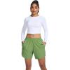 image:imageSILKWORLD Womens Running Shorts Hight Waist 5 Summer Athletic Gym Workout Fashion Short with Liner and Zipper PocketsLight Green