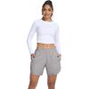 image:imageSILKWORLD Womens Running Shorts Hight Waist 5 Summer Athletic Gym Workout Fashion Short with Liner and Zipper PocketsLight Grey
