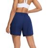 image:imageSILKWORLD Womens Running Shorts Hight Waist 5 Summer Athletic Gym Workout Fashion Short with Liner and Zipper PocketsNavy