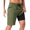 image:imageSILKWORLD Mens Swim Trunks 9 Quick Dry Bathing Suit Beach Shorts with Zipper Pockets  Compression LinerArmy Green