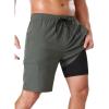 image:imageSILKWORLD Mens Swim Trunks with Compression Liner 9 Cargo Pockets Swimsuit Quick Dry Athletic Bathing Suits for Pool BeachArmy Green