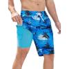 image:imageSILKWORLD Mens Swim Trunks with Compression Liner QuickDry 10 Stretch Beach ShortsBright Blue Seascape