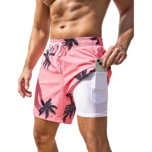 image:imageSILKWORLD Men Swim Trunks 6 Inch Quick Dry Swimming Shorts 2 in 1 Summer Swimwear Bathing Suits with Zipper Pockets