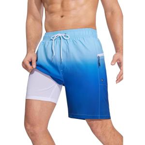 image:imageSILKWORLD Men Swim Trunks with Compression Liner 7 Bathing Suits Quick Dry Swimming Shorts with Zipper PocketBlue Gradient