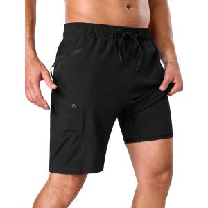 image:imageSILKWORLD Mens Swim Trunks 9 Quick Dry Bathing Suit Beach Shorts with Zipper Pockets  Compression LinerBlack