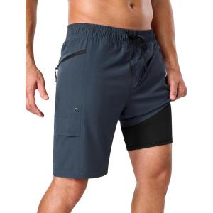 image:imageSILKWORLD Mens Swim Trunks 9 Quick Dry Bathing Suit Beach Shorts with Zipper Pockets  Compression LinerDark Grey