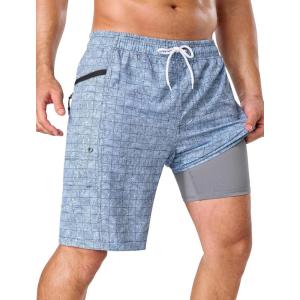 image:imageSILKWORLD Mens Swim Trunks 9 Quick Dry Bathing Suit Beach Shorts with Zipper Pockets  Compression LinerGrey Coil