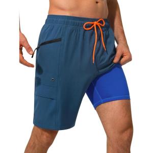 image:imageSILKWORLD Mens Swim Trunks 9 Quick Dry Bathing Suit Beach Shorts with Zipper Pockets  Compression LinerSteel Blue