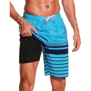 image:imageSILKWORLD Mens Swim Trunks with Compression Liner 9 Beach Board Shorts Men 2 in 1 Quick Dry Bathing Suit with PocketsRoyal Bluenavy