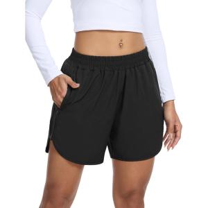 image:imageSILKWORLD Womens Running Shorts Hight Waist 5 Summer Athletic Gym Workout Fashion Short with Liner and Zipper PocketsAblack