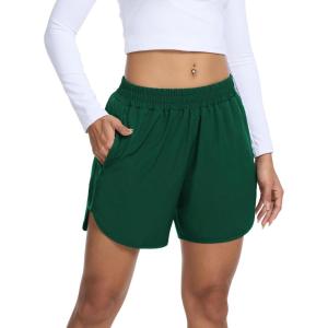 image:imageSILKWORLD Womens Running Shorts Hight Waist 5 Summer Athletic Gym Workout Fashion Short with Liner and Zipper PocketsDark Green
