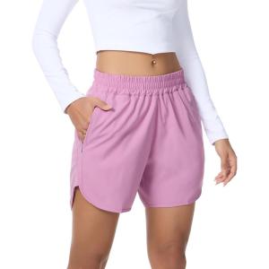 image:imageSILKWORLD Womens Running Shorts Hight Waist 5 Summer Athletic Gym Workout Fashion Short with Liner and Zipper PocketsPurple Pink