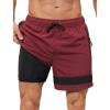 image:imageSILKWORLD Mens Swimming Trunks with Compression Liner 5 Inch Quick Dry Bathing Suit Beach Swim ShortsA1darkred Black
