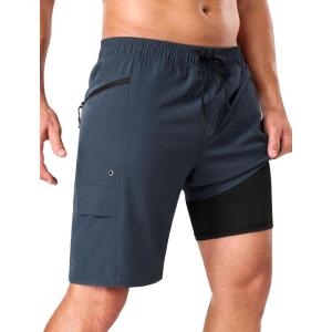 image:imageSILKWORLD Mens Swim Trunks with Compression Liner Quick Dry Bathing Suit 9 Swimming Beach Shorts with Zipper PocketsDark Grey