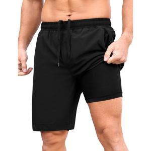 image:imageSILKWORLD Running Shorts for Men Quick Dry 9 Inch Basketball Athletic Shorts 2 in 1 Gym Workout Shorts Black XXLarge1
