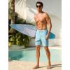 image:imageSILKWORLD Swim Trunks Men 7 Inch Bathing Suits Zipper Pockets Swimming Shorts for Vacation Pool Beach Surfing CasualLight Lake Blue  Coconut Plam