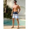 image:imageSILKWORLD Swim Trunks Men 7 Inch Bathing Suits Zipper Pockets Swimming Shorts for Vacation Pool Beach Surfing CasualStripes Navy White Blue