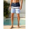 image:imageSILKWORLD Swim Trunks Men 7 Inch Bathing Suits Zipper Pockets Swimming Shorts for Vacation Pool Beach Surfing CasualStripes Navy White Blue