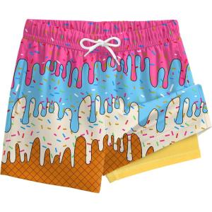 image:imageSILKWORLD Boys Swim Trunks with Compression Liner Quick Dry Bathing Suits Kids Beach Swimming Shorts 516 YearsColorful Ice Cream