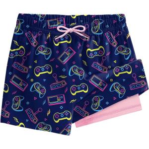 image:imageSILKWORLD Boys Swim Trunks with Compression Liner Quick Dry Bathing Suits Kids Beach Swimming Shorts 516 YearsNavy Game Console